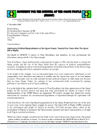 On Behalf of MOSOP, I Convey to Your Excellency and Members of Your Government, the Felicitations and Goodwill of the Ogoni People