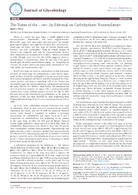 Ose: an Editorial on Carbohydrate Nomenclature Neil P
