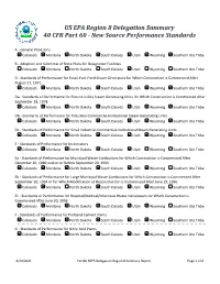 US EPA Region 8 Delegation Summary 40 CFR Part 60 - New Source Performance Standards