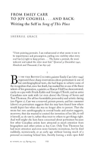 FROM EMILY CARR to JOY COGHILL . . . and BACK: Writing the Self in Song of This Place