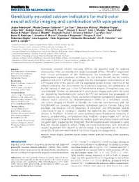 Genetically Encoded Calcium Indicators for Multi-Color Neural Activity Imaging and Combination with Optogenetics