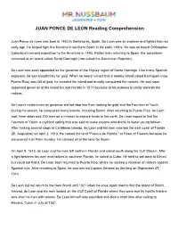 JUAN PONCE DE LEON Reading Comprehension