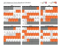 2010 Baltimore Orioles Broadcast Schedule* *All Times, Dates, and Broadcast Information Are Subject to Change