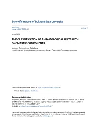 The Classification of Phraseological Units with Onomastic Components