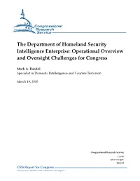 The Department of Homeland Security Intelligence Enterprise: Operational Overview and Oversight Challenges for Congress