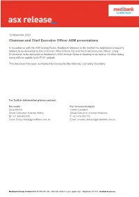 Chairman and Chief Executive Officer AGM Presentations