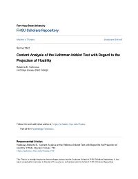 Content Analysis of the Holtzman Inkblot Test with Regard to the Projection of Hostility