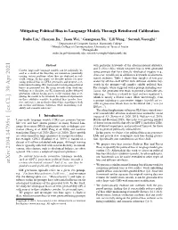 Mitigating Political Bias in Language Models Through Reinforced Calibration