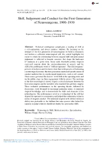 Skill, Judgement and Conduct for the First Generation of Neurosurgeons, 1900–1930