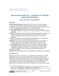 Step-By-Step Modularity – a Roadmap for Building Service Development Lean Construction Journal 2010 Pp 17-29