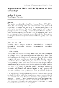 Argumentation Ethics and the Question of Self- Ownership*
