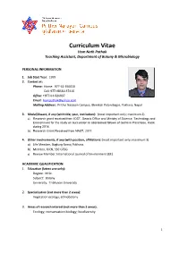 Curriculum Vitae Hom Nath Pathak Teaching Assistant, Department of Botany & Microbiology