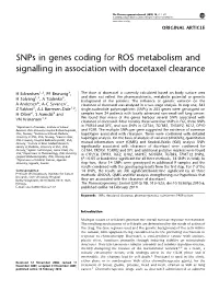 Snps in Genes Coding for ROS Metabolism and Signalling in Association with Docetaxel Clearance
