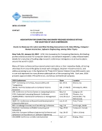 Association for Computing Machinery Releases Schedule Details for Selection of 2019 Conferences