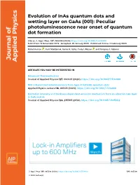 Evolution of Inas Quantum Dots and Wetting Layer on Gaas (001): Peculiar Photoluminescence Near Onset of Quantum Dot Formation