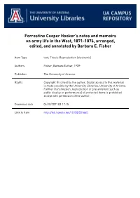 Forrestine Cooper Hooker's Notes and Memoirs on Army Life in the West, 1871-1876, Arranged, Edited, and Annotated by Barbara E