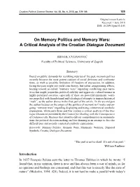 On Memory Politics and Memory Wars: a Critical Analysis of the Croatian Dialogue Document