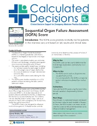 Sequential Organ Failure Assessment (SOFA) Score