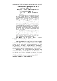 The Preservation of the Holy Qur'an As a Source Of
