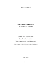 Z. Ə. CAVADOVA ŞİMAL-QƏRBİ AZƏRBAYCAN (Tarixi-Demoqrafik