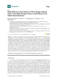 High-Efficiency Inscription of Fiber Bragg Grating Array with High-Energy Nanosecond-Pulsed Laser Talbot Interferometer