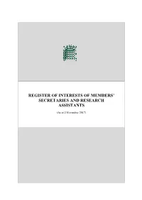 Register of Interests of Members' Secretaries And