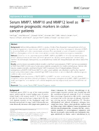 Serum MMP7, MMP10 and MMP12 Level As Negative Prognostic