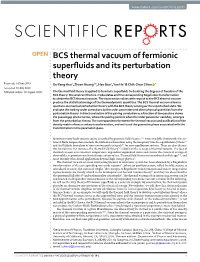 BCS Thermal Vacuum of Fermionic Superfluids and Its Perturbation Theory