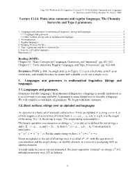 Lecture 13-14. Finite State Automata and Regular Languages. the Chomsky Hierarchy and Type 3 Grammars