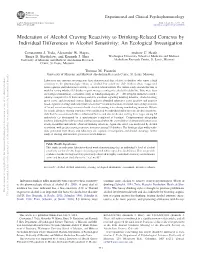 Moderation of Alcohol Craving Reactivity to Drinking-Related Contexts by Individual Differences in Alcohol Sensitivity: an Ecological Investigation