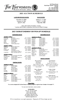Saskatchewan Fur Pick-Up Schedule