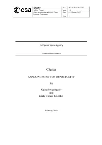 Cluster Ref: SCI-S-2019-001-CPE AO for Cluster Issue 1.0 Guest Investigator and Early Career Date 25 February 2019 Scientist Programme Page 1