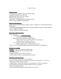 7.2 and 7.3 Notes Common Sense •Common Sense- Pamphlet Written