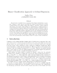 Binary Classification Approach to Ordinal Regression