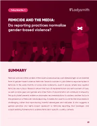 FEMICIDE and the MEDIA: Do Reporting Practices Normalize Gender-Based Violence?