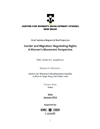 Gender and Migration: Negotiating Rights a Women's Movement
