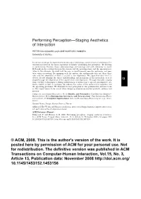 Performing Perception—Staging Aesthetics of Interaction
