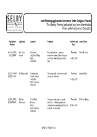 List of Planning Applications Determined Under Delegated Powers the Following Planning Applications Have Been Determined by Officers Under the Scheme of Delegation