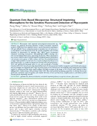 Quantum Dots Based Mesoporous Structured Imprinting Microspheres for the Sensitive Fluorescent Detection of Phycocyanin
