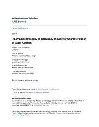 Plasma Spectroscopy of Titanium Monoxide for Characterization of Laser Ablation