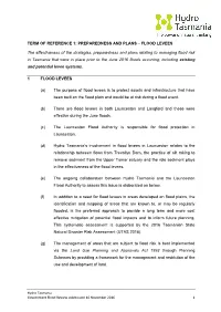 TERM of REFERENCE 1: PREPAREDNESS and PLANS – FLOOD LEVEES the Effectiveness of the Strategies, Preparedness and Plans Relatin