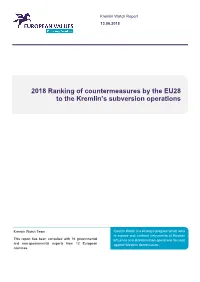 2018 Ranking of Countermeasures by the EU28 to the Kremlin’S Subversion Operations