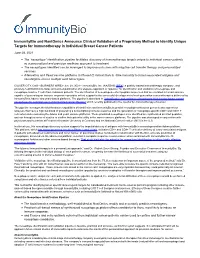 Immunitybio and Nantomics Announce Clinical Validation of a Proprietary Method to Identify Unique Targets for Immunotherapy in Individual Breast Cancer Patients