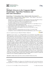 Multiple Sclerosis in the Campania Region (South Italy): Algorithm Validation and 2015–2017 Prevalence