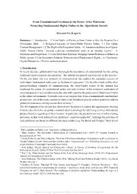Protecting Fundamental Rights Online in the Algorithmic Society