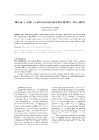 Timaeus' Explanation of Sense-Perceptual Pleasure