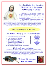 Five First Saturdays Devotion of Reparation As Requested by Our Lady of Fátima