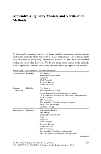 Appendix A: Quality Models and Verification Methods