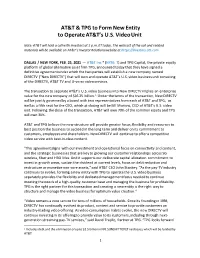 AT&T & TPG to Form New Entity to Operate AT&T's U.S. Video Unit