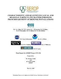 Characterizing and Quantifying Local and Regional Particulate Matter Emissions from Department of Defense Installations